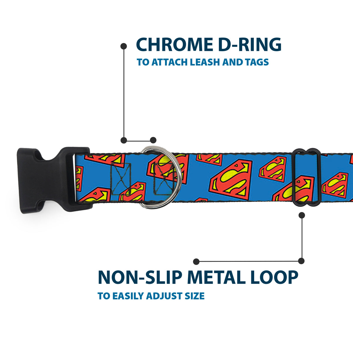 Plastic Clip Collar - Super Shield Diagonal Royal Blue/Red Dog Collars Plastic Clip Side Release DC Comics