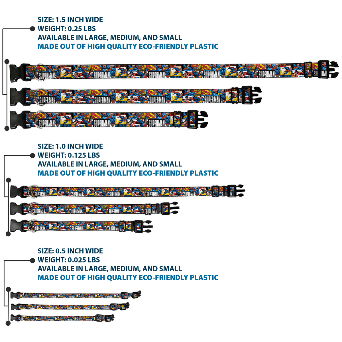 Plastic Clip Collar - SUPERMAN Action Blocks White Dog Collars Plastic Clip Side Release DC Comics
