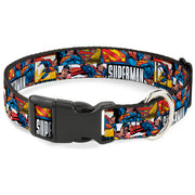 Plastic Clip Collar - SUPERMAN Action Blocks White Dog Collars Plastic Clip Side Release DC Comics