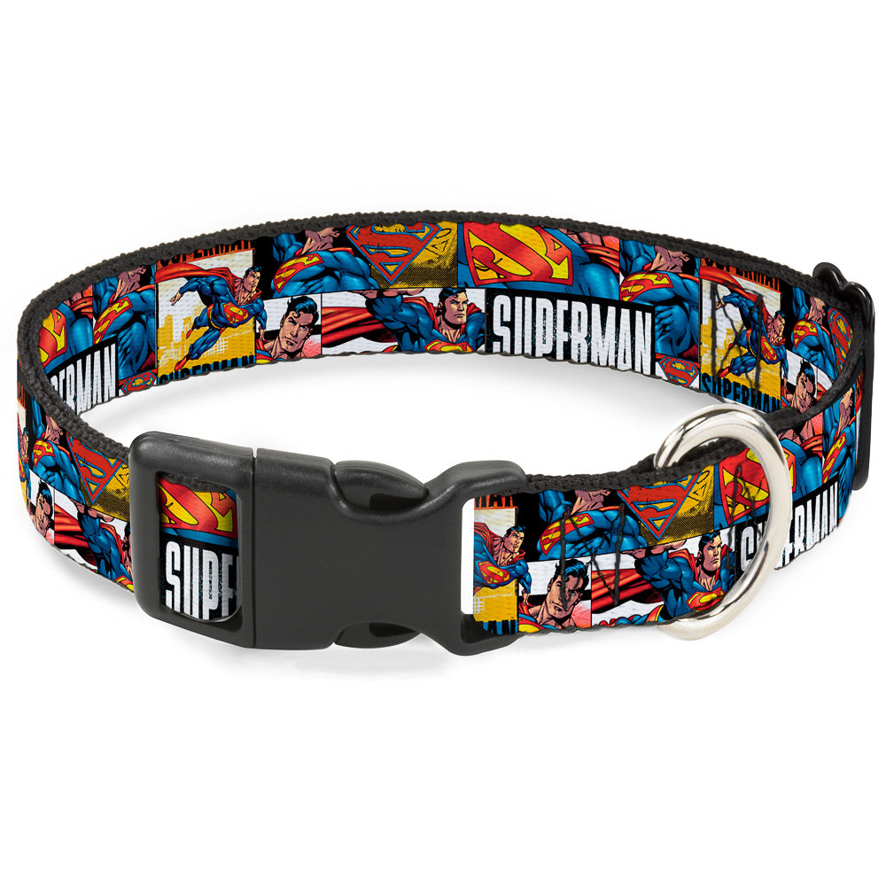 Plastic Clip Collar - SUPERMAN Action Blocks White Dog Collars Plastic Clip Side Release DC Comics