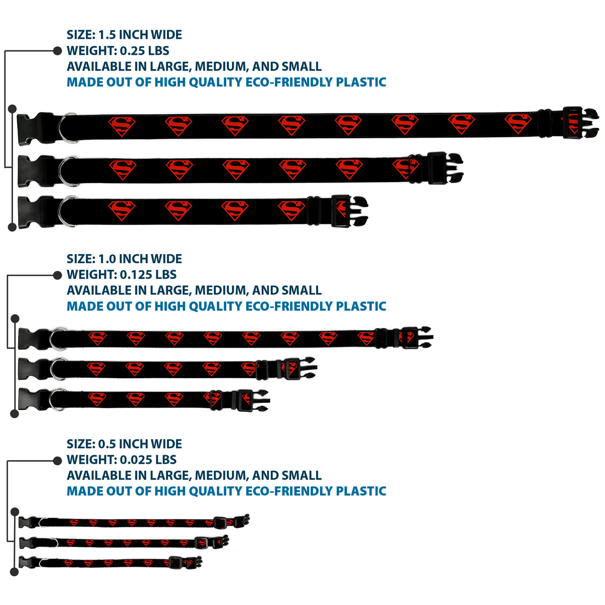 Plastic Clip Collar - Superboy Shield Black/Red Dog Collars Plastic Clip Side Release DC Comics