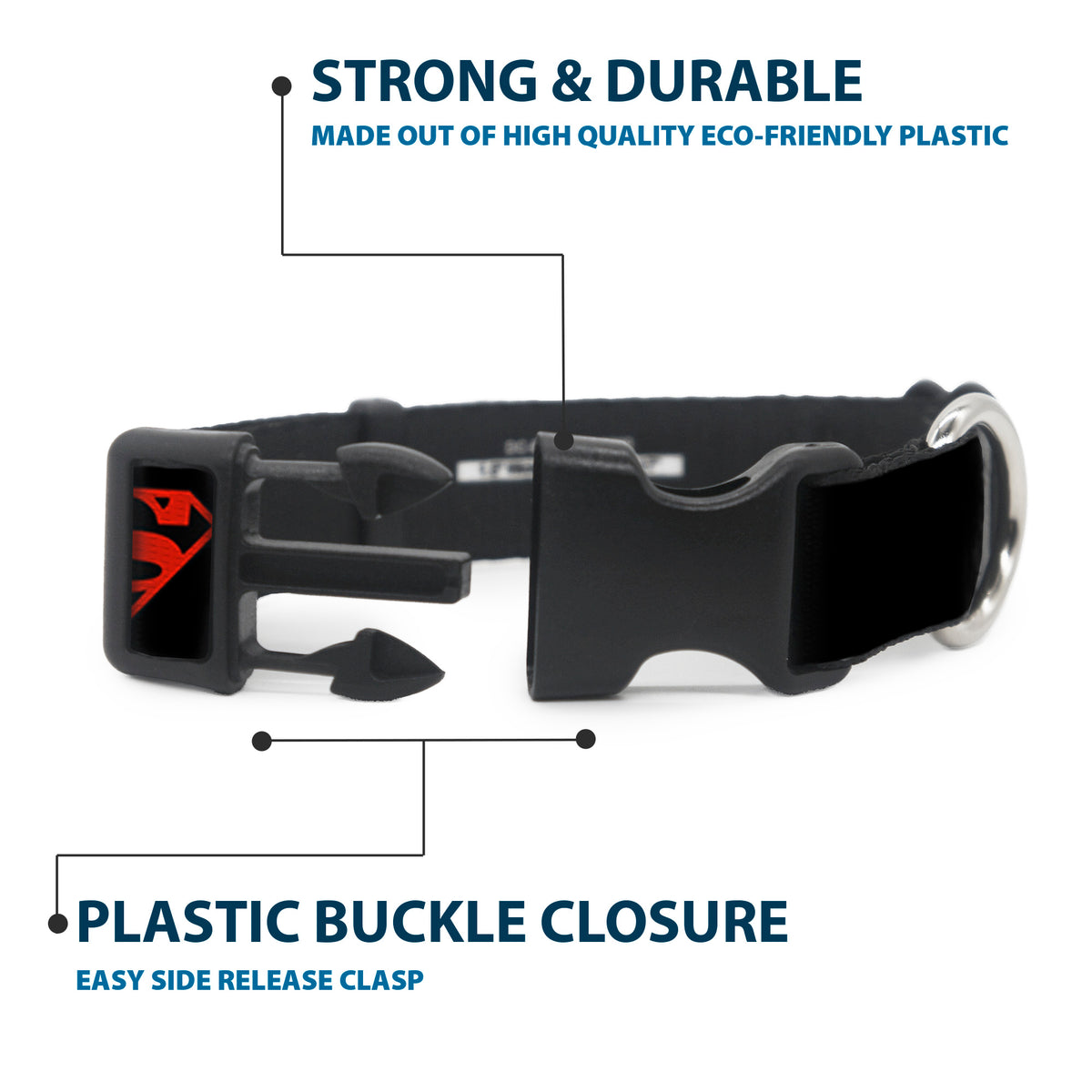 Plastic Clip Collar - Superboy Shield Black/Red Dog Collars Plastic Clip Side Release DC Comics