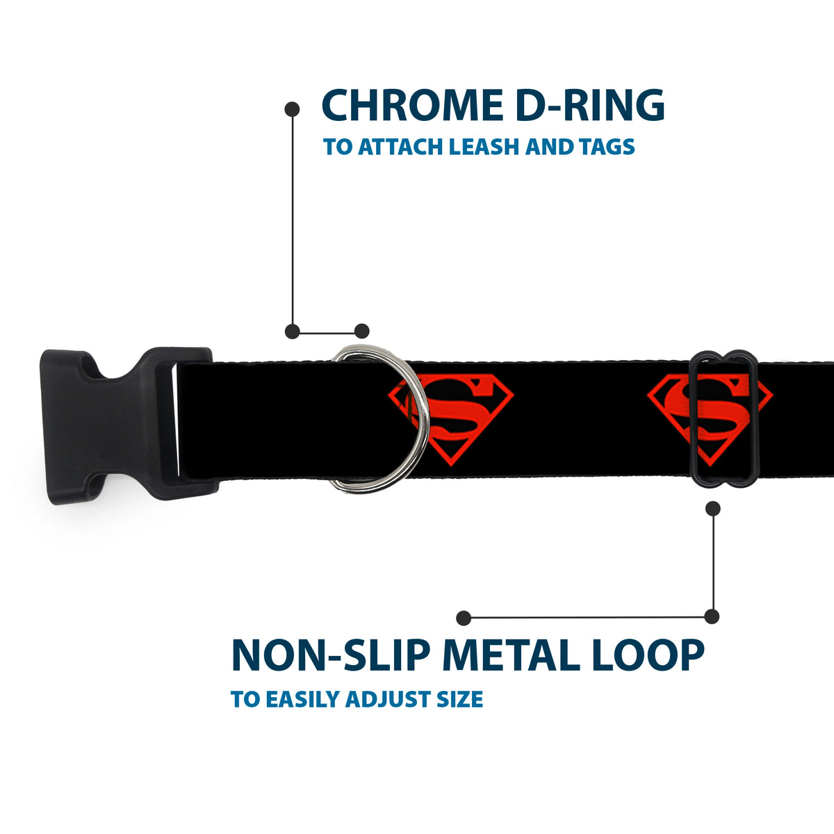 Plastic Clip Collar - Superboy Shield Black/Red Dog Collars Plastic Clip Side Release DC Comics