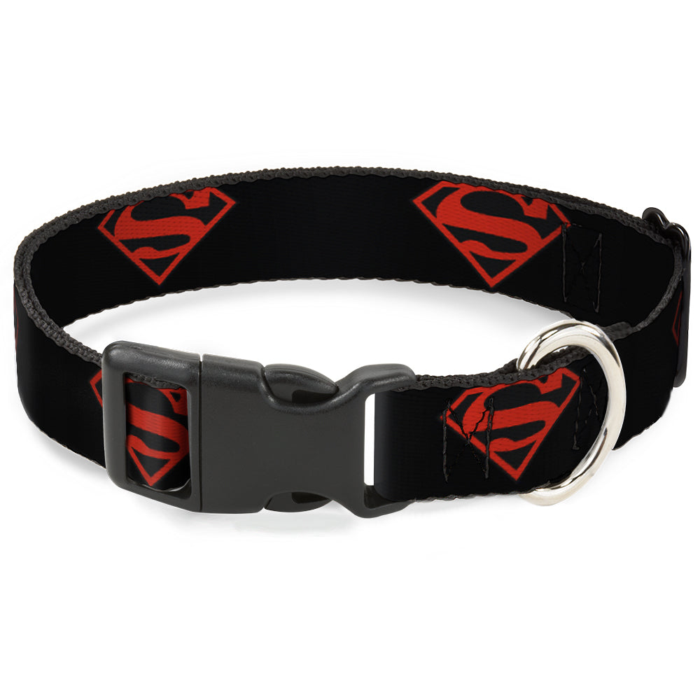 Plastic Clip Collar - Superboy Shield Black/Red Dog Collars Plastic Clip Side Release DC Comics