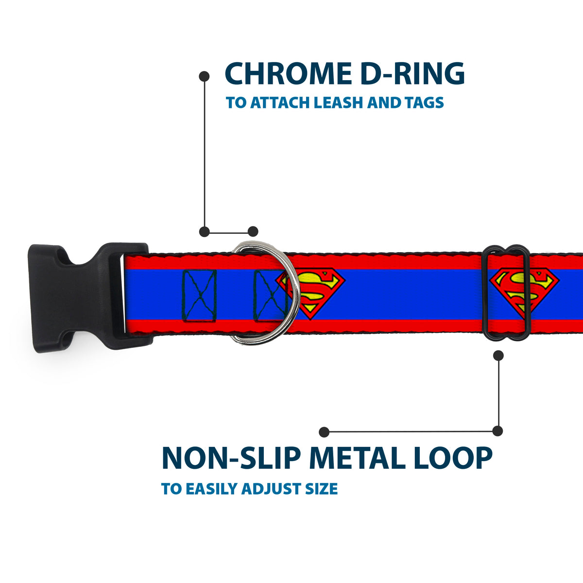 Plastic Clip Collar - Superman Shield/Stripe Red/Blue Dog Collars Plastic Clip Side Release DC Comics
