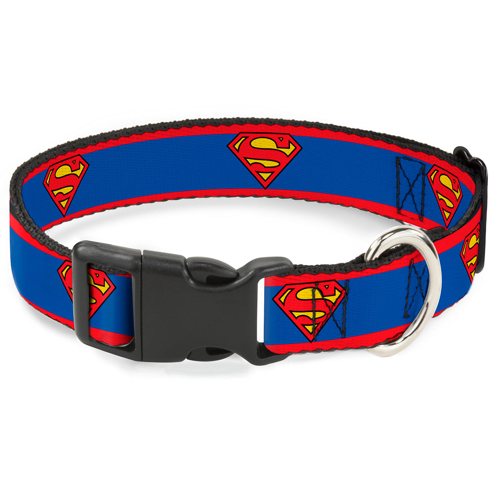 Plastic Clip Collar - Superman Shield/Stripe Red/Blue Dog Collars Plastic Clip Side Release DC Comics