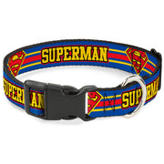 Plastic Clip Collar - SUPERMAN/Shield Stripe Blue/Yellow/Red Dog Collars Plastic Clip Side Release DC Comics