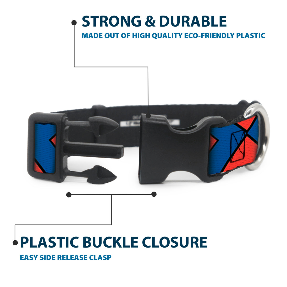 Plastic Clip Collar - Superman Shield CLOSE-UP Blue/Red/Yellow Dog Collars Plastic Clip Side Release DC Comics