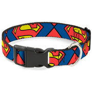 Plastic Clip Collar - Superman Shield CLOSE-UP Blue/Red/Yellow Dog Collars Plastic Clip Side Release DC Comics