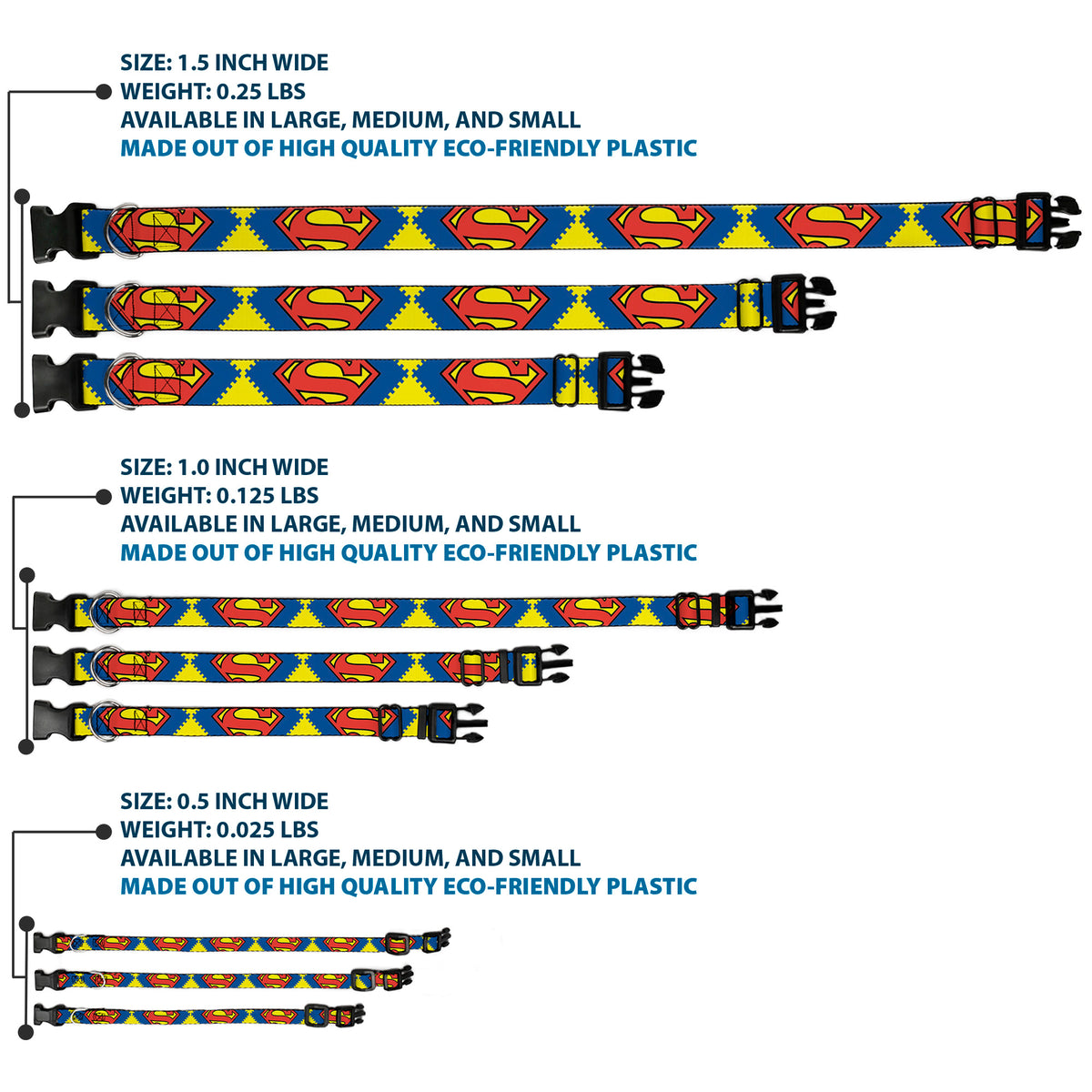 Plastic Clip Collar - Jagged Superman Shield CLOSE-UP Yellow/Blue/Red Dog Collars Plastic Clip Side Release DC Comics