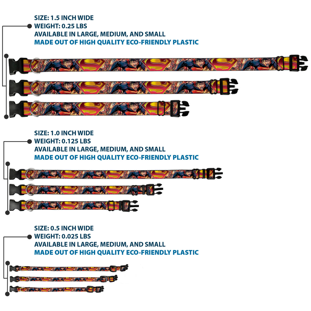 Plastic Clip Collar - Superman Unchained Explosion Action Pose/Wraith/Shield Golds/Reds Dog Collars Plastic Clip Side Release DC Comics