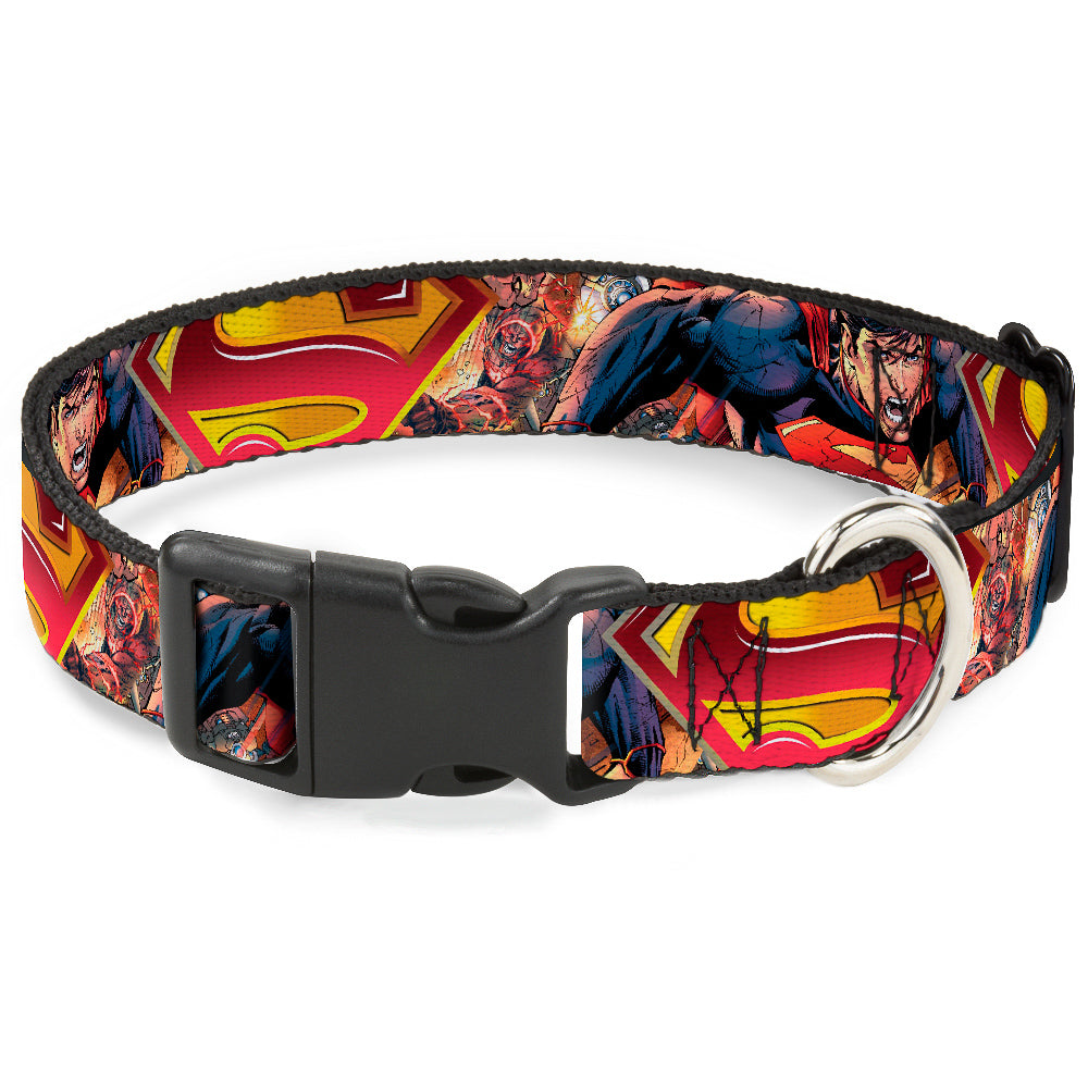 Plastic Clip Collar - Superman Unchained Explosion Action Pose/Wraith/Shield Golds/Reds Dog Collars Plastic Clip Side Release DC Comics