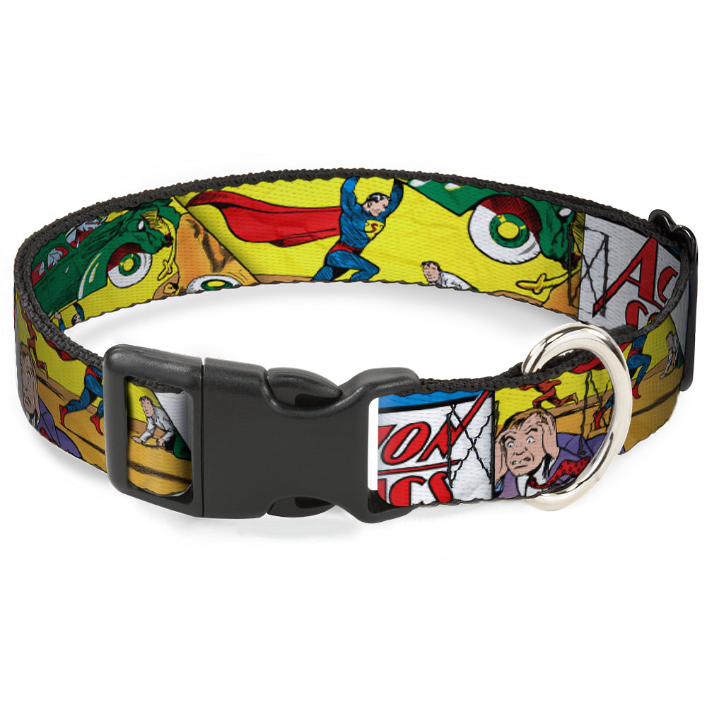 Plastic Clip Collar - Classic ACTION COMICS Issue #1 Cover Superman Lifting Car Stacked Dog Collars Plastic Clip Side Release DC Comics