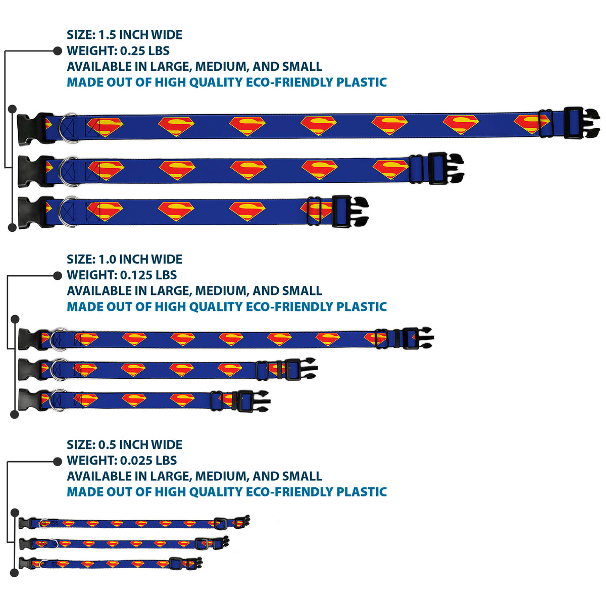 Plastic Clip Collar - DC League of Super-Pets Superman Shield Logo Blue/Red/Yellow Dog Collars Plastic Clip Side Release DC Comics