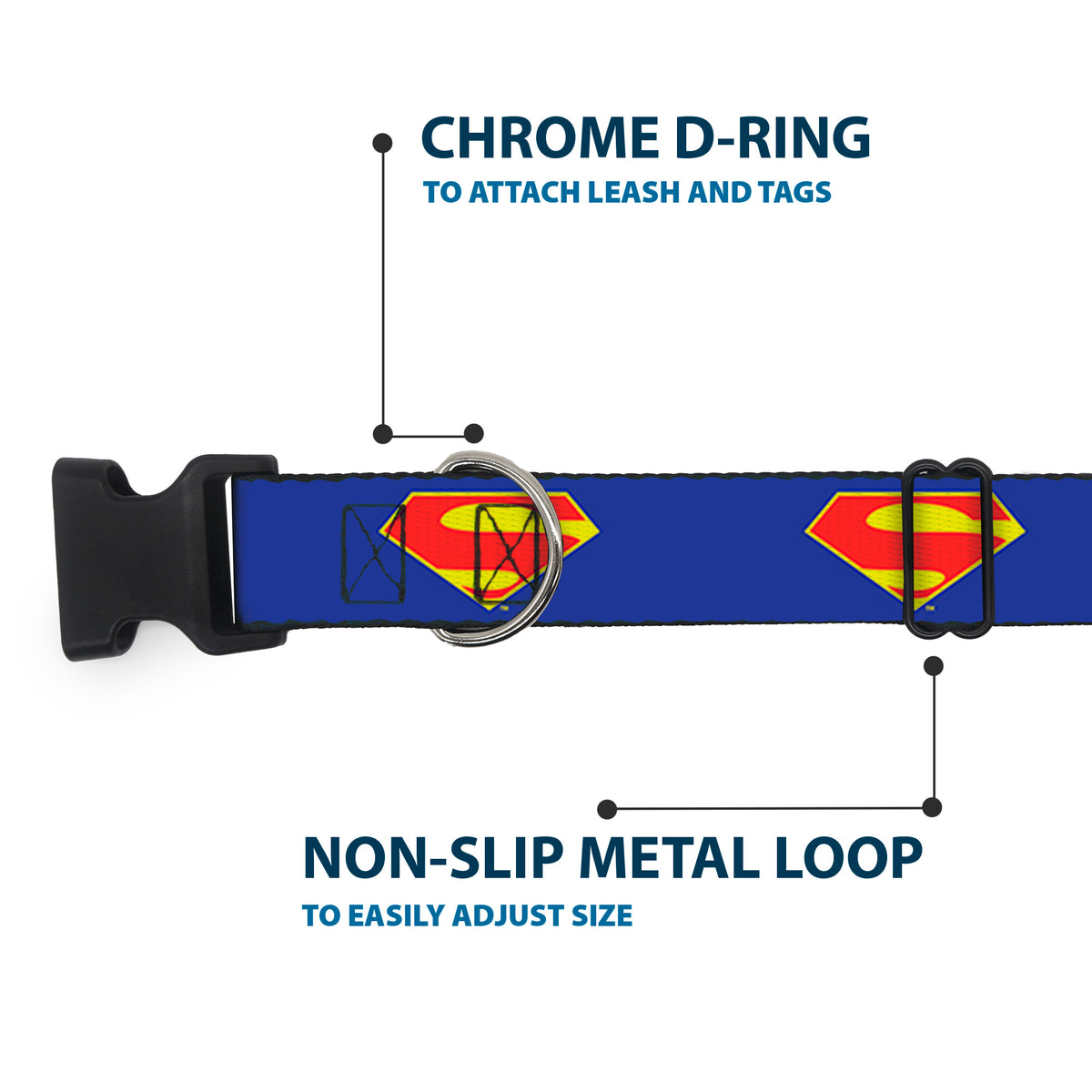 Plastic Clip Collar - DC League of Super-Pets Superman Shield Logo Blue/Red/Yellow Dog Collars Plastic Clip Side Release DC Comics