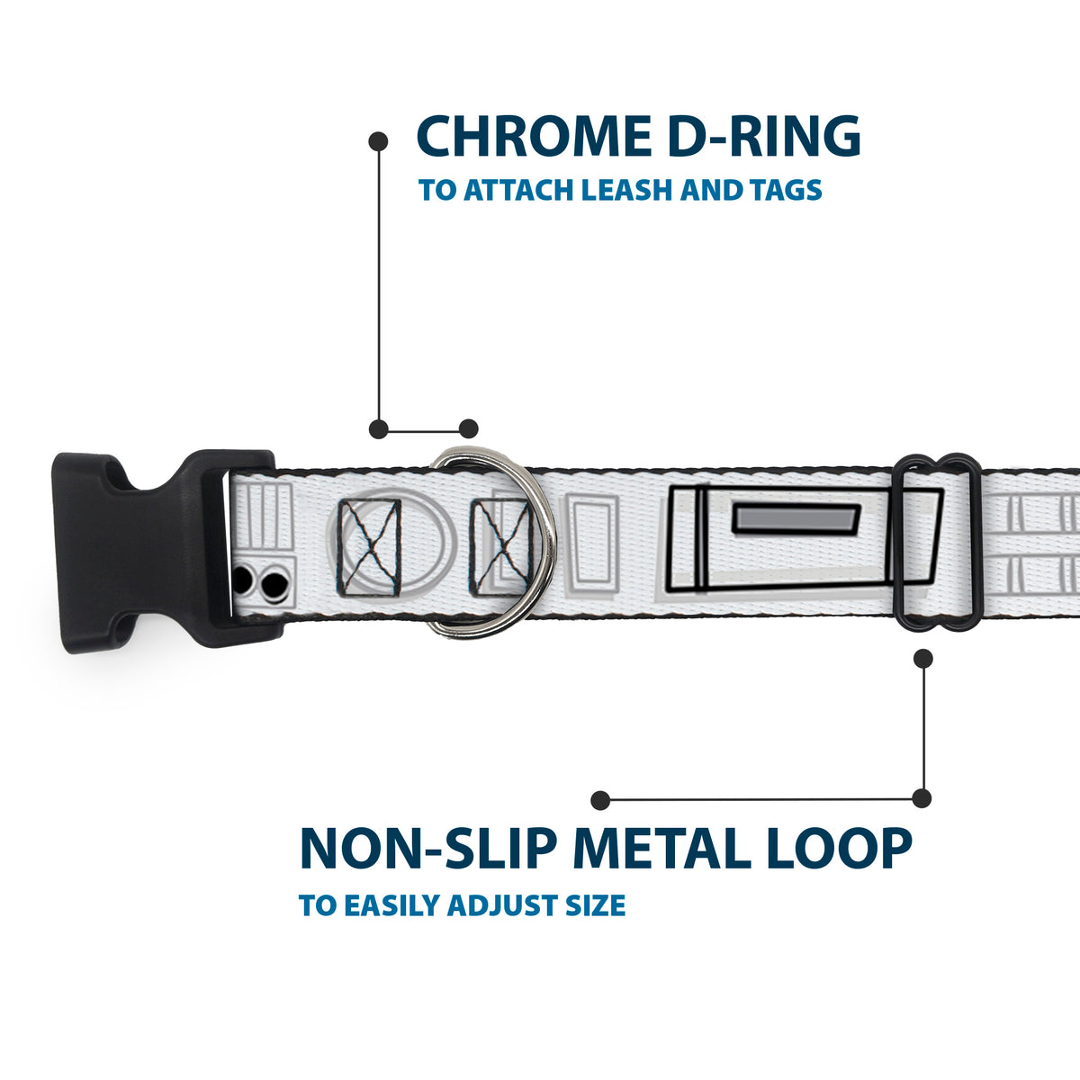 Plastic Clip Collar - Star Wars Stormtroopers Utility Belt2 Bounding White/Grays/Black Dog Collars Plastic Clip Side Release Star Wars