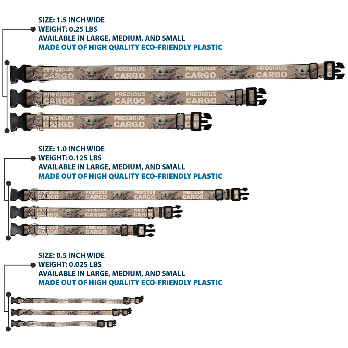 Plastic Clip Collar - Star Wars The Child Sitting Pose PRECIOUS CARGO Tan/White Dog Collars Plastic Clip Side Release Star Wars