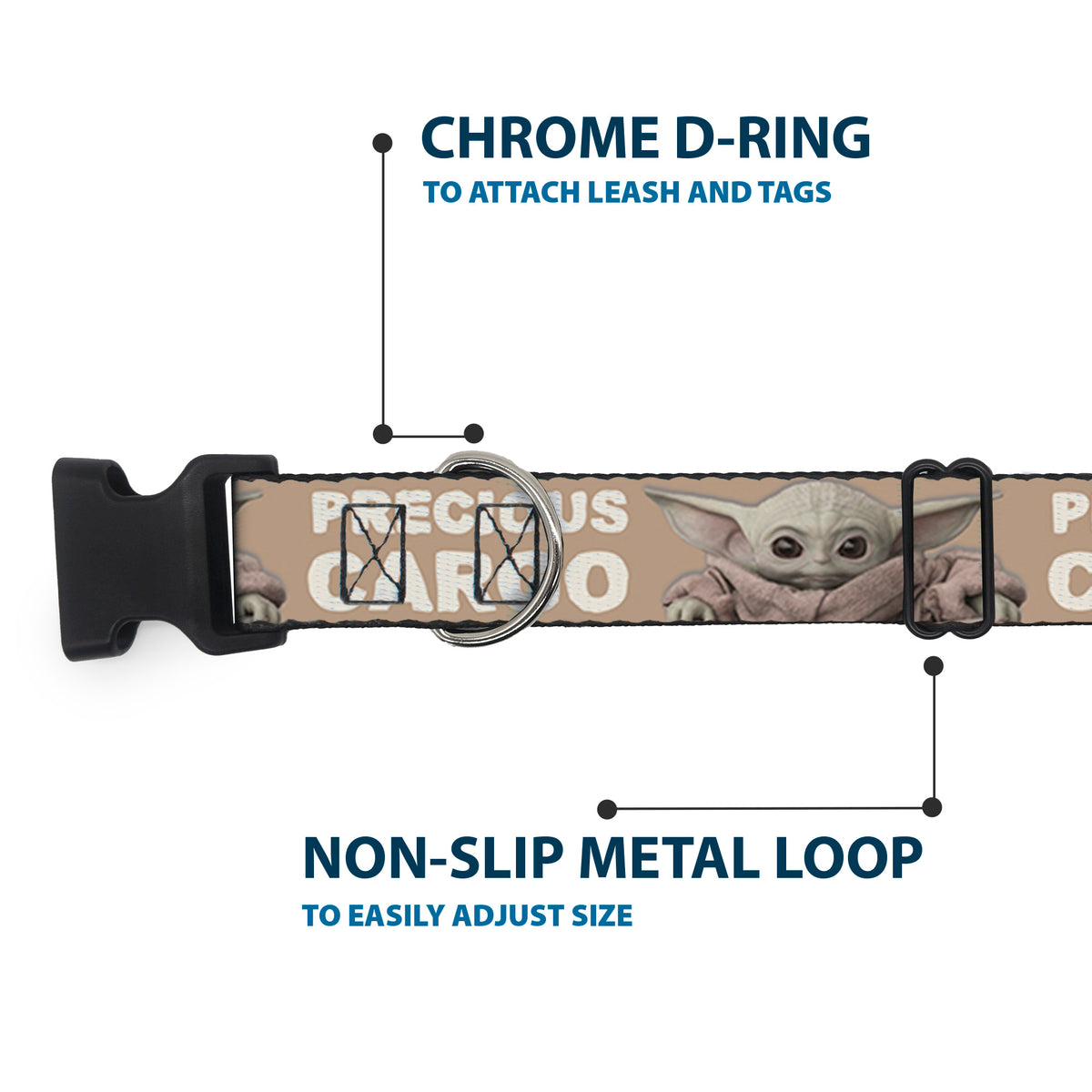 Plastic Clip Collar - Star Wars The Child Sitting Pose PRECIOUS CARGO Tan/White Dog Collars Plastic Clip Side Release Star Wars