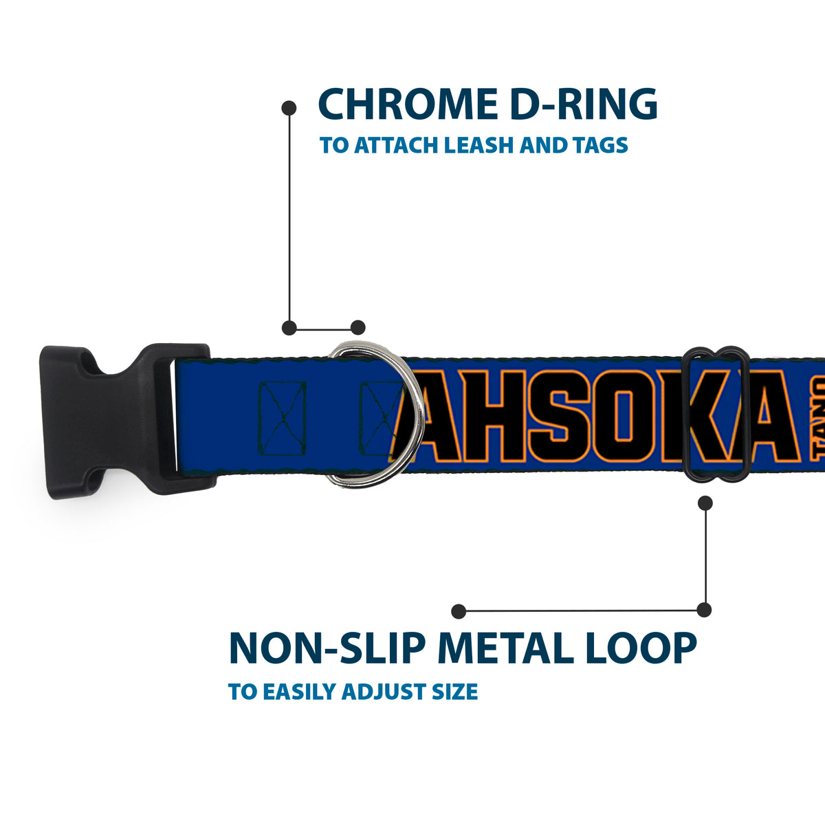 Plastic Clip Collar - Star Wars TANO AHSOKA Pose/Jedi Order Insignia Blues/Gray Dog Collars Plastic Clip Side Release Star Wars
