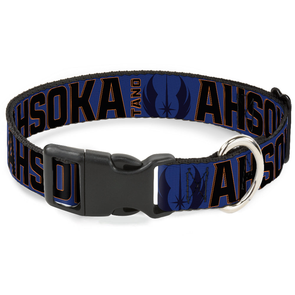 Plastic Clip Collar - Star Wars TANO AHSOKA Pose/Jedi Order Insignia Blues/Gray Dog Collars Plastic Clip Side Release Star Wars