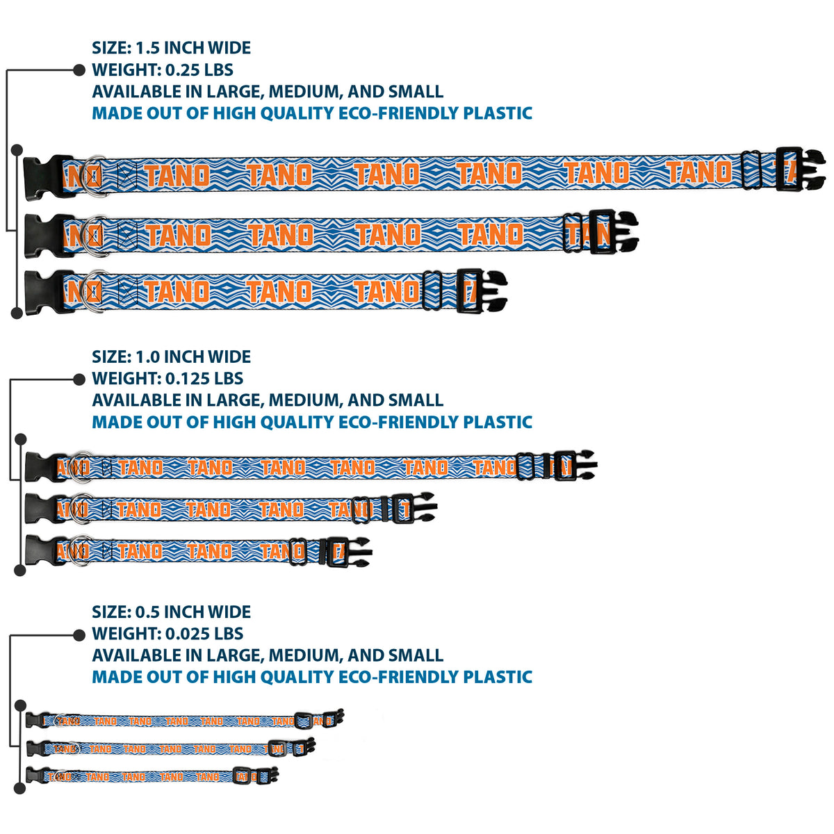 Plastic Clip Collar - Star Wars The Clone Wars Ahsoka TANO Text Waves White/Blue/Orange Dog Collars Plastic Clip Side Release Star Wars