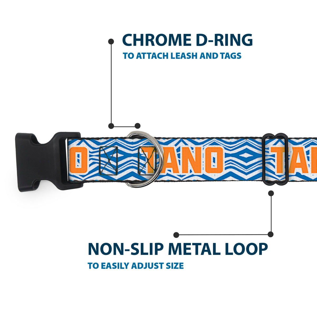 Plastic Clip Collar - Star Wars The Clone Wars Ahsoka TANO Text Waves White/Blue/Orange Dog Collars Plastic Clip Side Release Star Wars