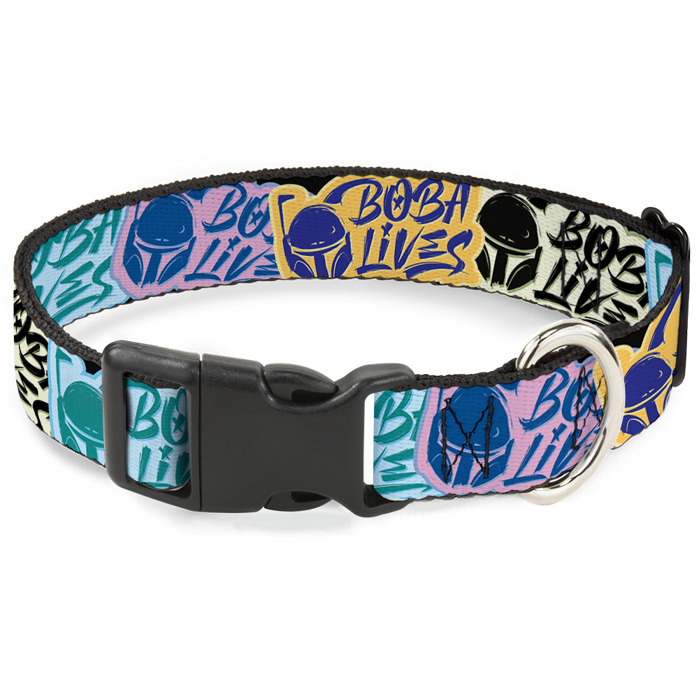 Plastic Clip Collar - Boba Fett BOBA LIVES Graffiti Stacked Multi Color Dog Collars Plastic Clip Side Release Star Wars