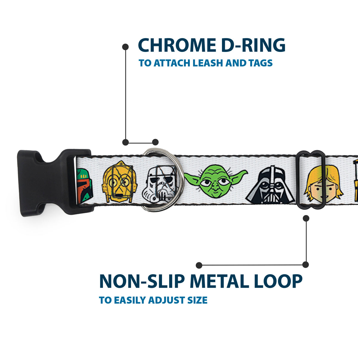 Plastic Clip Collar - Star Wars 6-Character Faces White Dog Collars Plastic Clip Side Release Star Wars