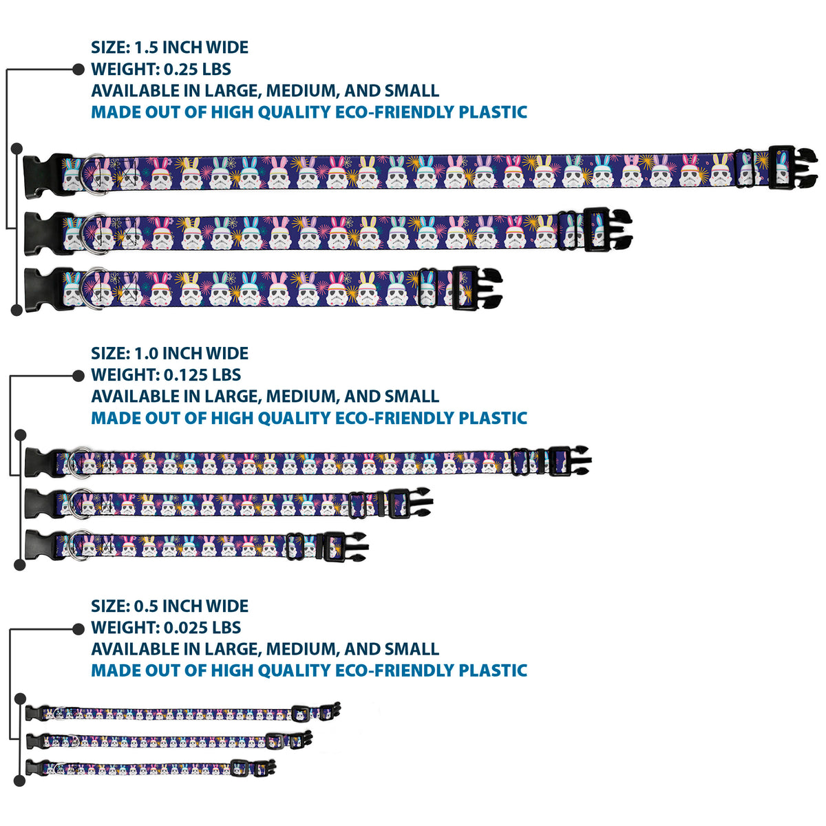 Plastic Clip Collar - Star Wars Holiday Stormtrooper Easter Bunny Ears Purple Dog Collars Plastic Clip Side Release Star Wars