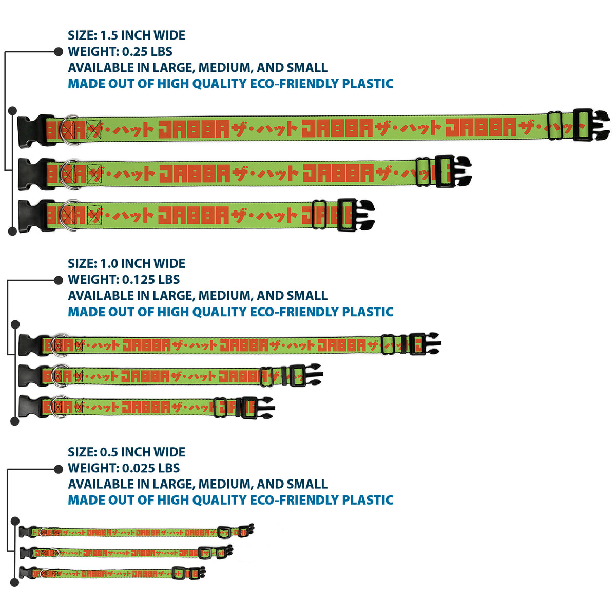 Plastic Clip Collar - Star Wars JABBA THE HUTT Text and Characters Green/Orange Dog Collars Plastic Clip Side Release Star Wars