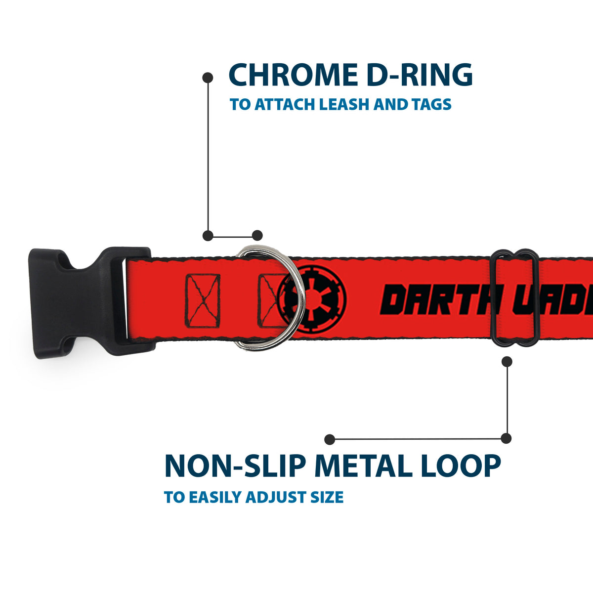 Plastic Clip Collar - Star Wars DARTH VADER Text and Galactic Empire Logo Red/Black Dog Collars Plastic Clip Side Release Star Wars