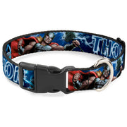Plastic Clip Collar - Avengers THOR Hammer/Action Pose Galaxy Blues/White Dog Collars Plastic Clip Side Release Marvel Comics