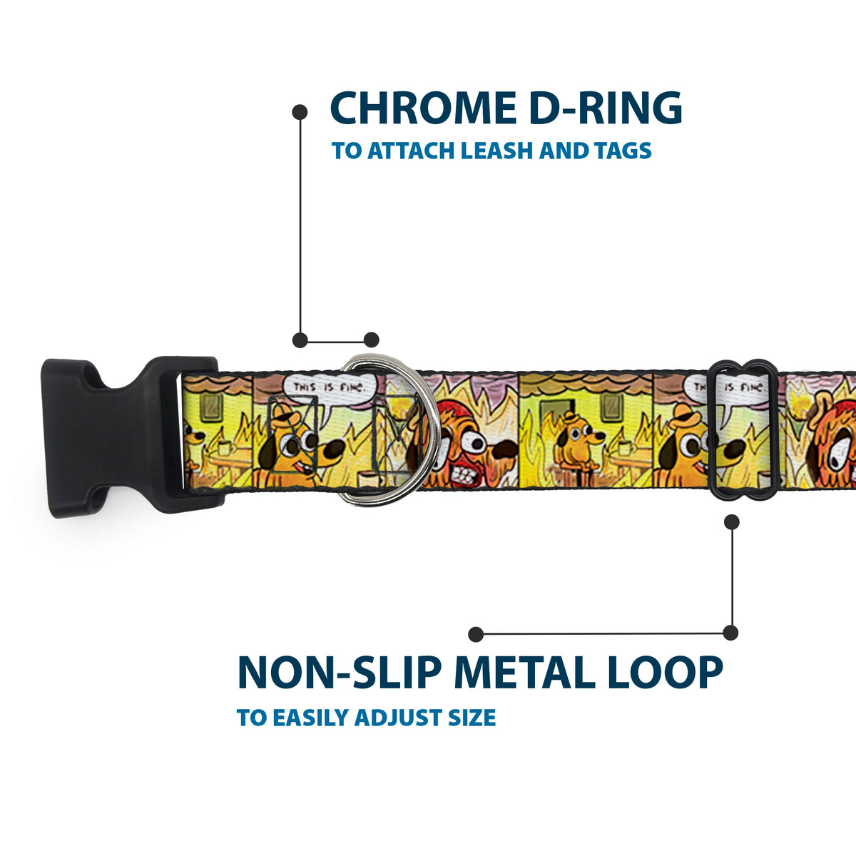 Plastic Clip Collar - THIS IS FINE Question Hound Cafe Fire Comic Strip Blocks Dog Collars Plastic Clip Side Release This is Fine