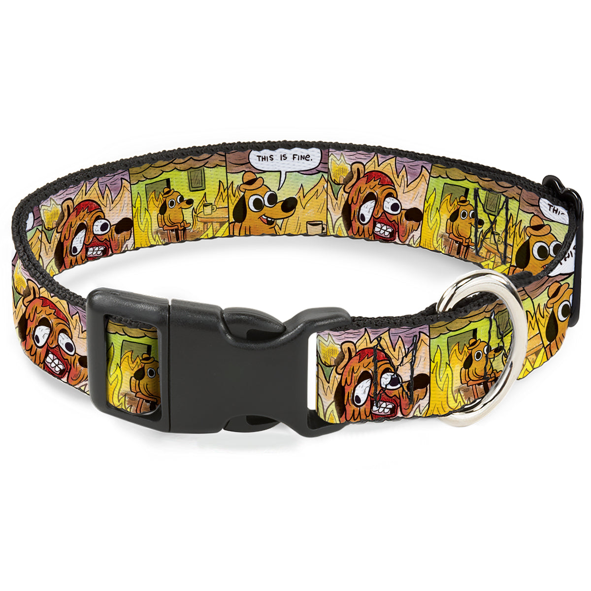 Plastic Clip Collar - THIS IS FINE Question Hound Cafe Fire Comic Strip Blocks Dog Collars Plastic Clip Side Release This is Fine