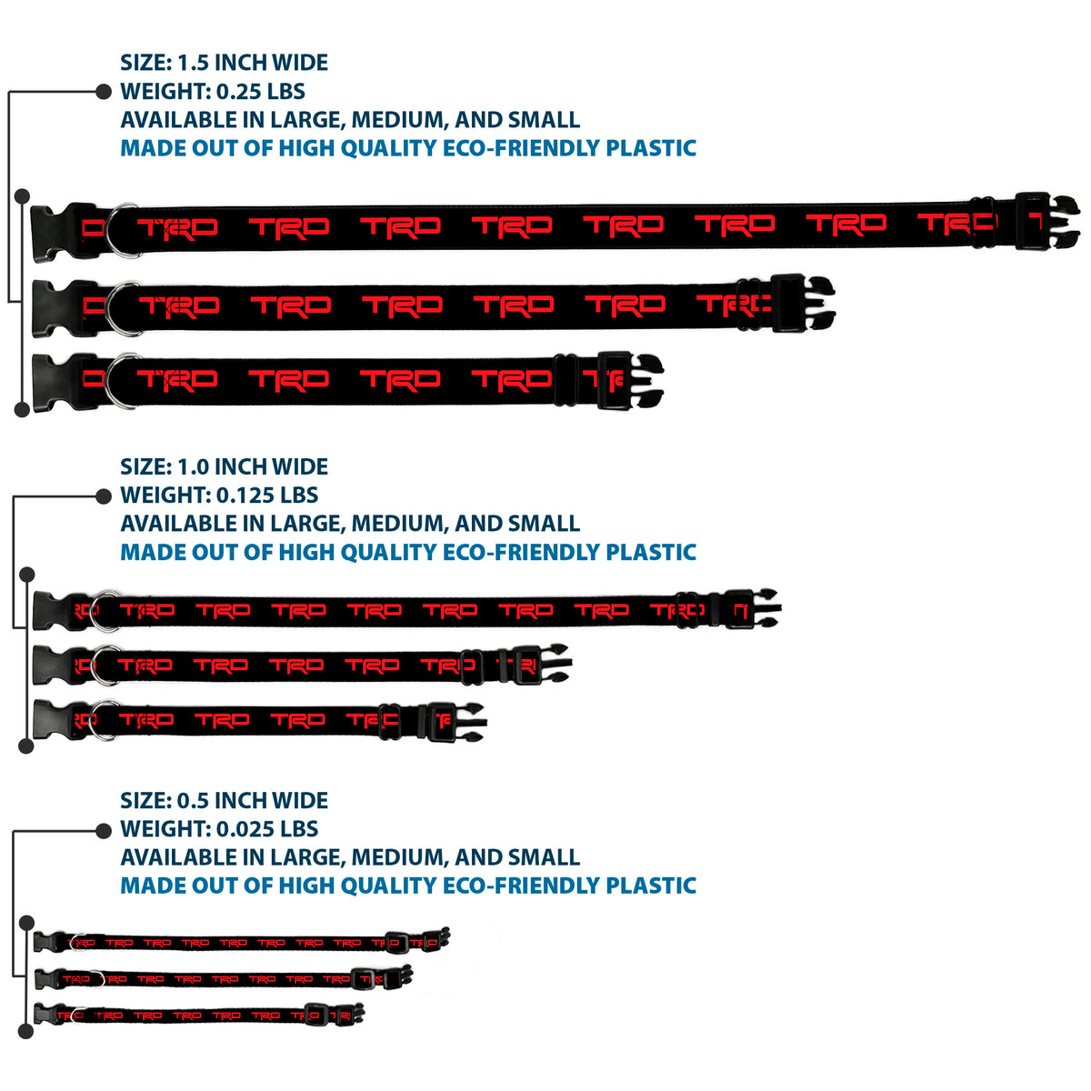 Plastic Clip Collar - Toyota Racing Development TRD Logo Black/Red Dog Collars Plastic Clip Side Release Toyota