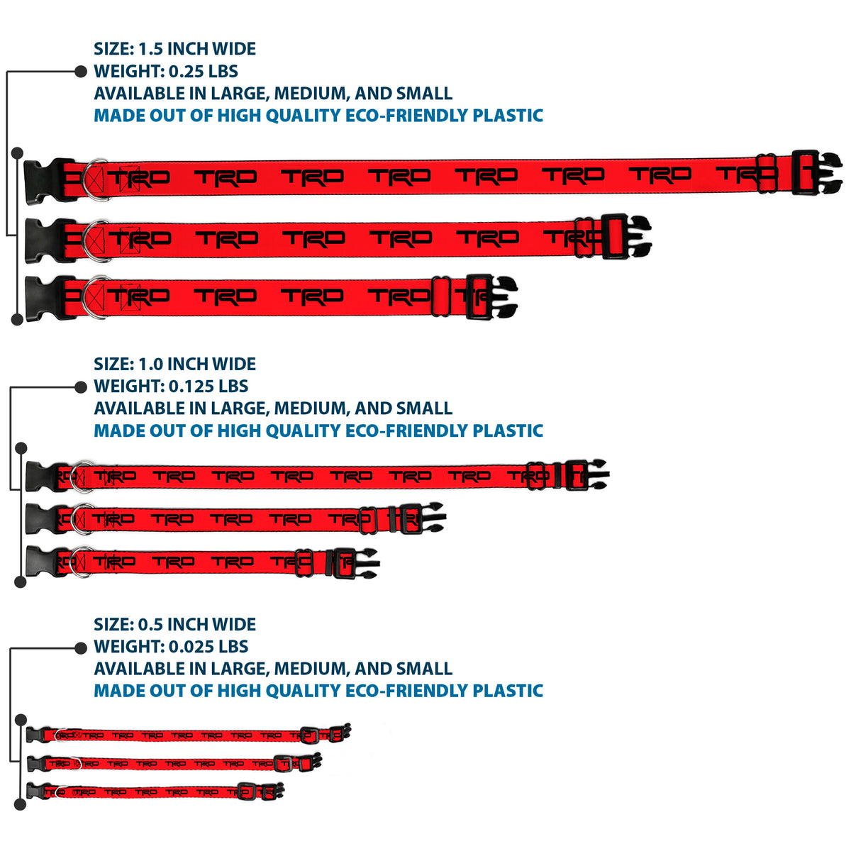 Plastic Clip Collar - Toyota Racing Development TRD Logo Red/Black Dog Collars Plastic Clip Side Release Toyota
