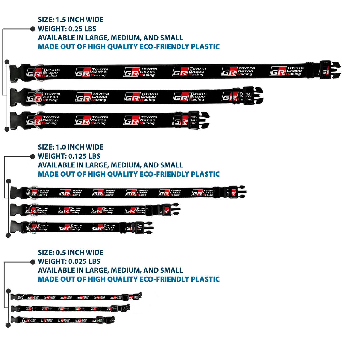 Plastic Clip Collar - TOYOTA GAZOO RACING GR NORTH AMERICA Logo and Text Black/White/Red Dog Collars Plastic Clip Side Release Toyota
