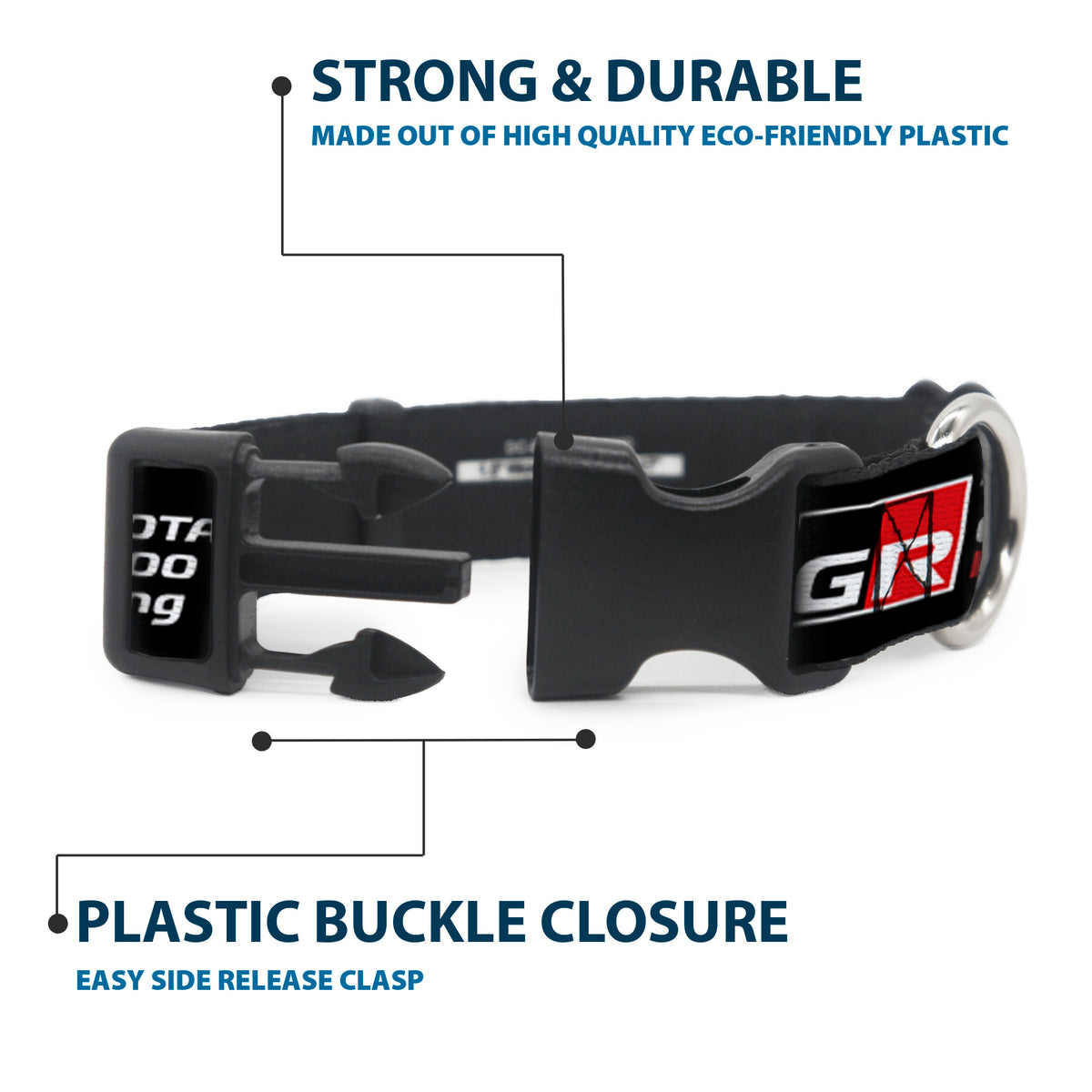 Plastic Clip Collar - TOYOTA GAZOO RACING GR NORTH AMERICA Logo and Text Black/White/Red Dog Collars Plastic Clip Side Release Toyota
