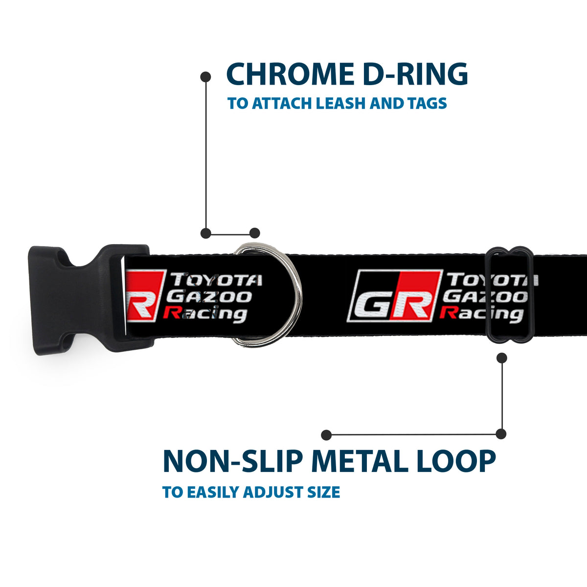Plastic Clip Collar - TOYOTA GAZOO RACING GR NORTH AMERICA Logo and Text Black/White/Red Dog Collars Plastic Clip Side Release Toyota