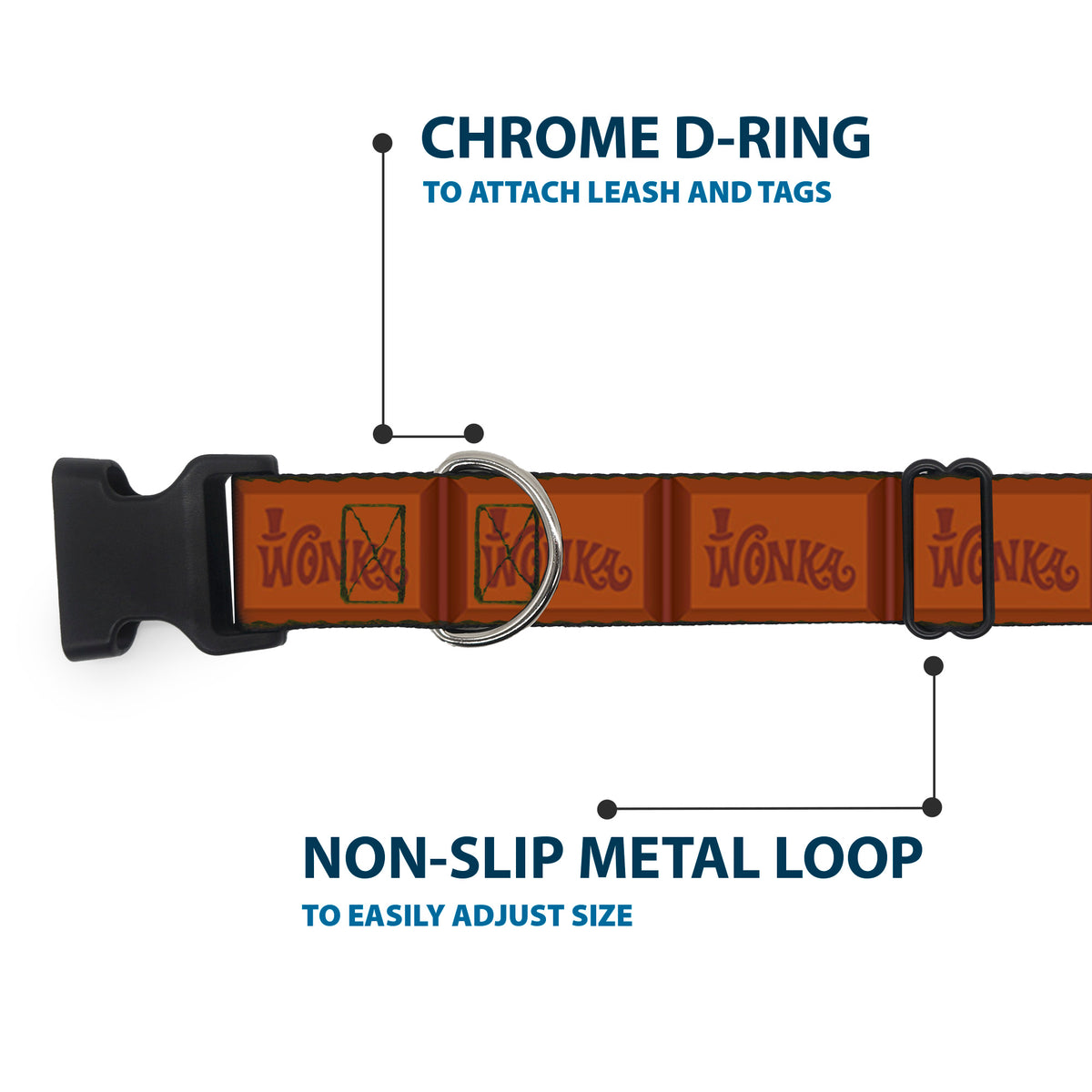 Plastic Clip Collar - Willy Wonka and the Chocolate Factory WONKA Chocolate Bar Browns Dog Collars Plastic Clip Side Release Willy Wonka and the Chocolate Factory