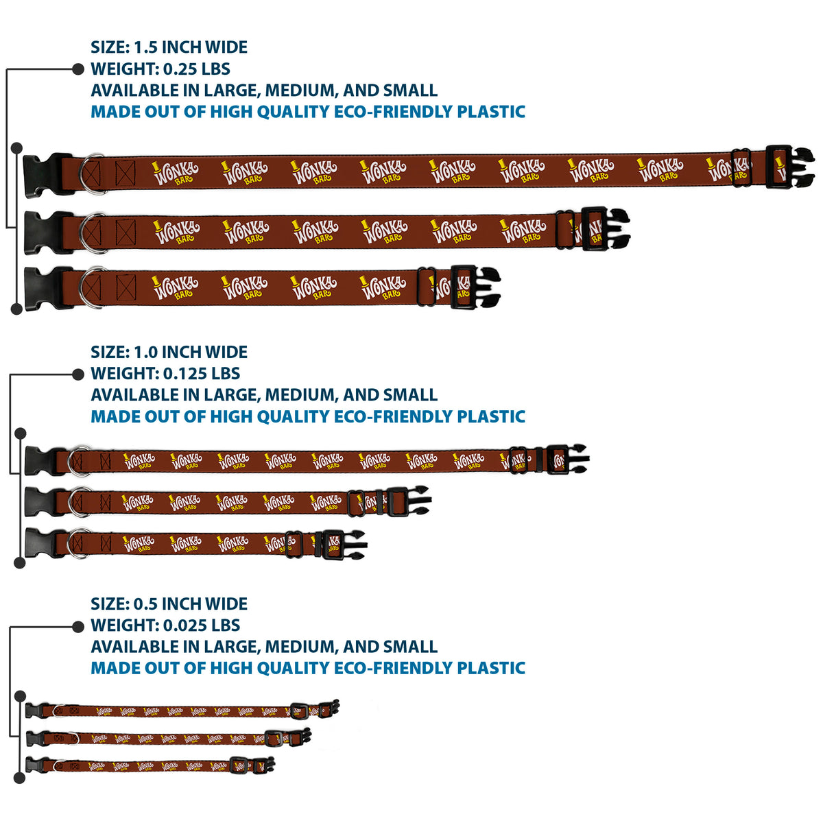 Plastic Clip Collar - Willy Wonka and the Chocolate Factory WONKA BAR Logo Brown/Yellow/White Dog Collars Plastic Clip Side Release Willy Wonka and the Chocolate Factory