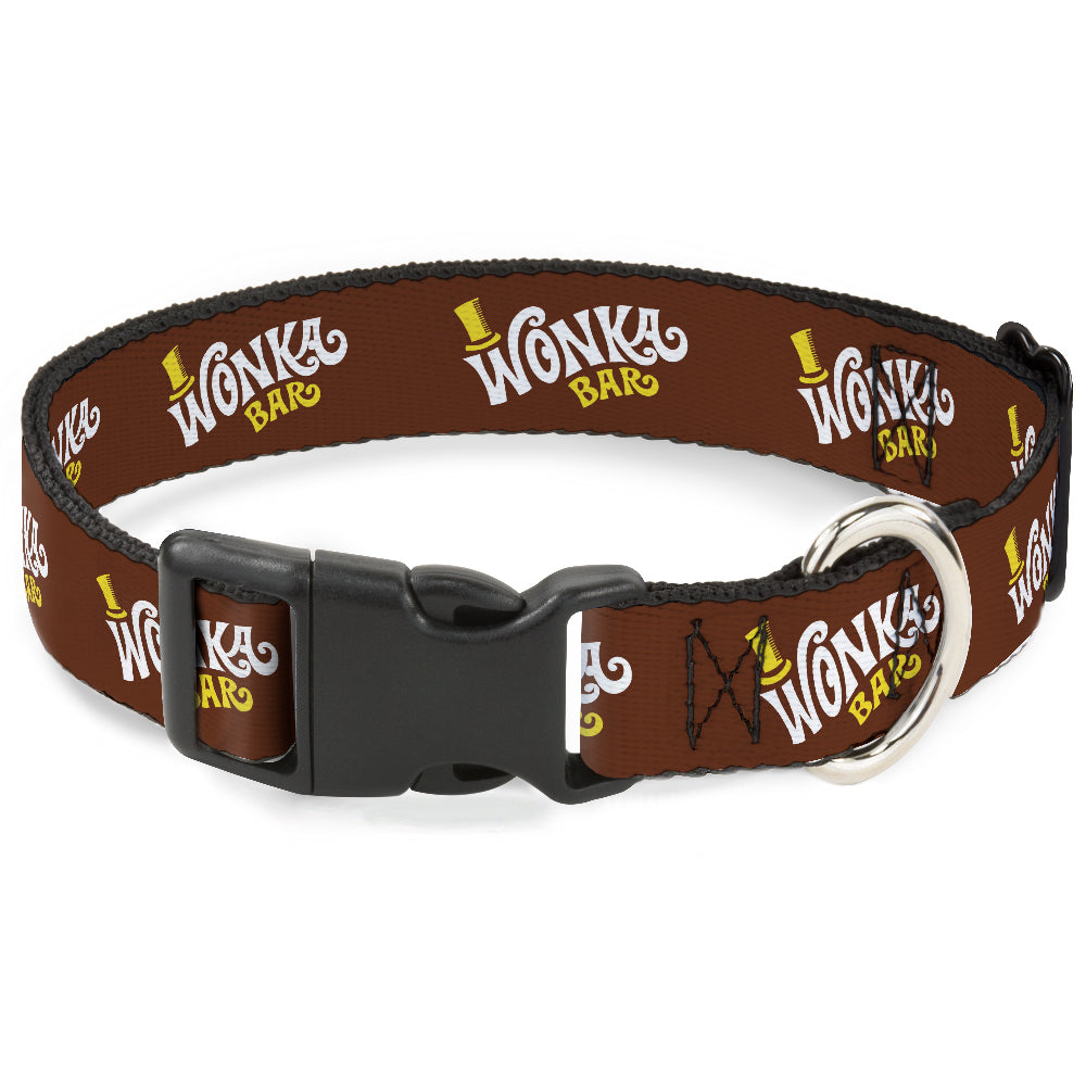Plastic Clip Collar - Willy Wonka and the Chocolate Factory WONKA BAR Logo Brown/Yellow/White Dog Collars Plastic Clip Side Release Willy Wonka and the Chocolate Factory