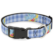 Plastic Clip Collar - THE WIZARD OF OZ Logo Gingham Checker Blues Dog Collars Plastic Clip Side Release The Wizard of Oz