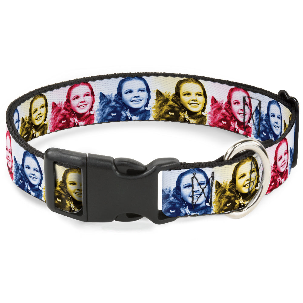 Plastic Clip Collar - The Wizard of Oz Dorothy and Toto Pose Blocks Blues/Yellows/Reds Dog Collars Plastic Clip Side Release The Wizard of Oz