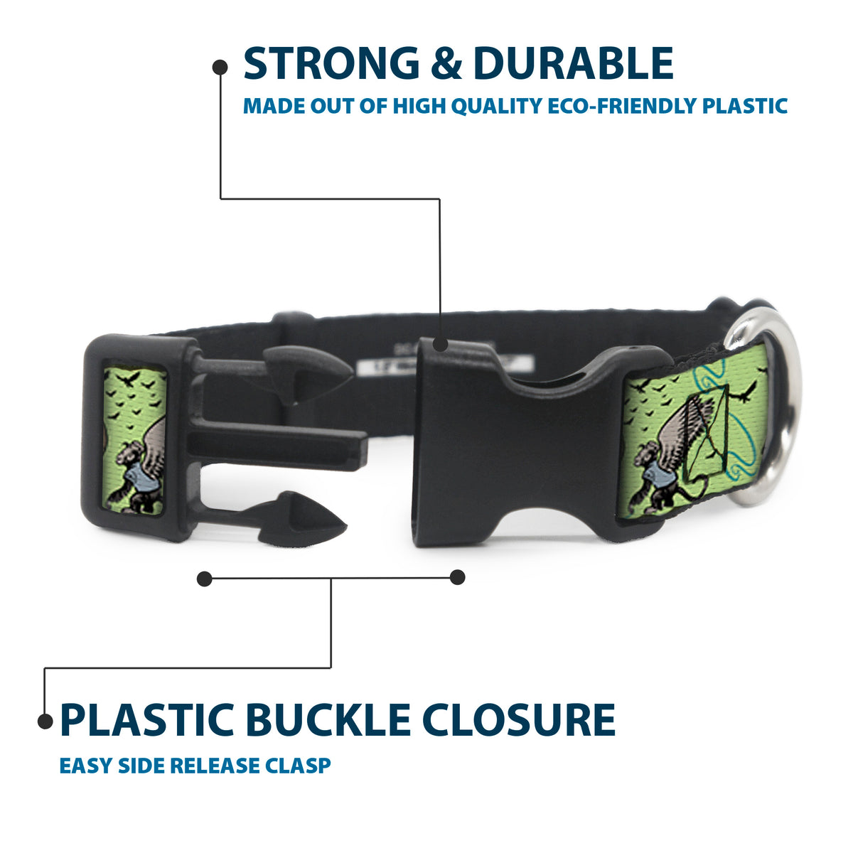 Plastic Clip Collar - The Wizard of Oz Wicked Witch of the West and Flying Monkeys Greens Dog Collars Plastic Clip Side Release The Wizard of Oz