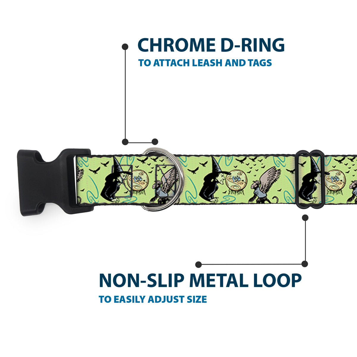 Plastic Clip Collar - The Wizard of Oz Wicked Witch of the West and Flying Monkeys Greens Dog Collars Plastic Clip Side Release The Wizard of Oz