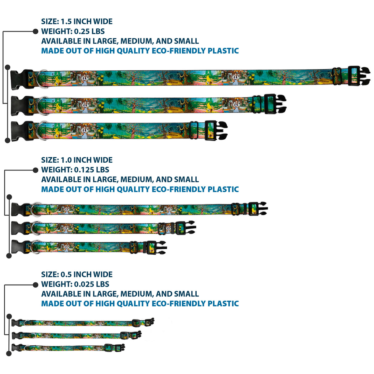 Plastic Clip Collar - The Wizard of Oz Yellow Brick Road Scenes Dog Collars Plastic Clip Side Release The Wizard of Oz