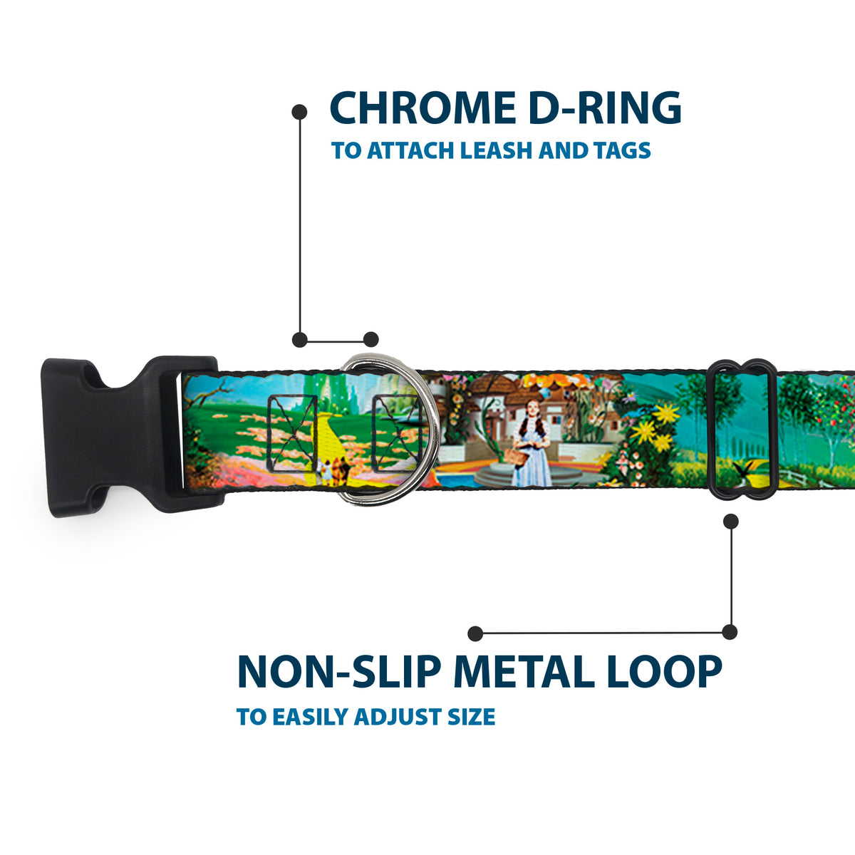 Plastic Clip Collar - The Wizard of Oz Yellow Brick Road Scenes Dog Collars Plastic Clip Side Release The Wizard of Oz