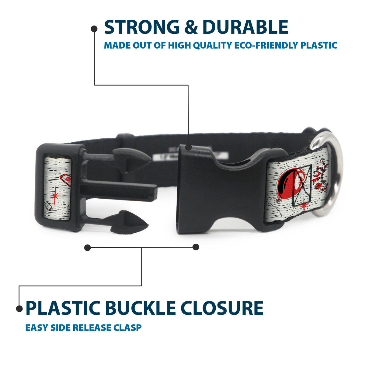 Plastic Clip Collar - IT Welcome to Derry Icons Collage White/Black/Red Dog Collars Plastic Clip Side Release IT