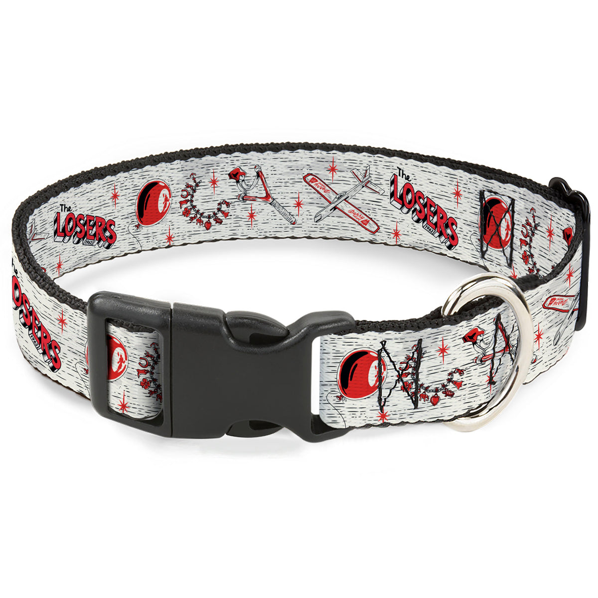 Plastic Clip Collar - IT Welcome to Derry Icons Collage White/Black/Red Dog Collars Plastic Clip Side Release IT